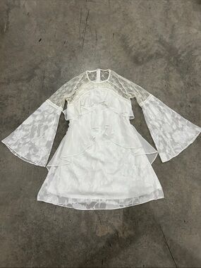 San Joy White Lace Bell-Sleeve Mini Dress
